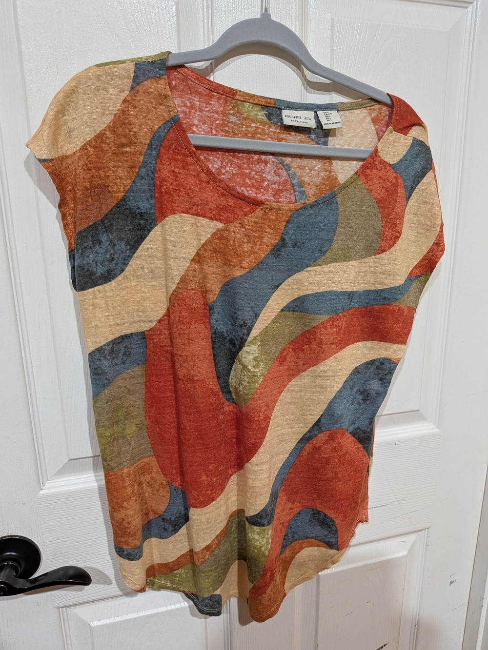 Rachel Zoe Multicolor Abstract Print Sheer Linen Women's Top